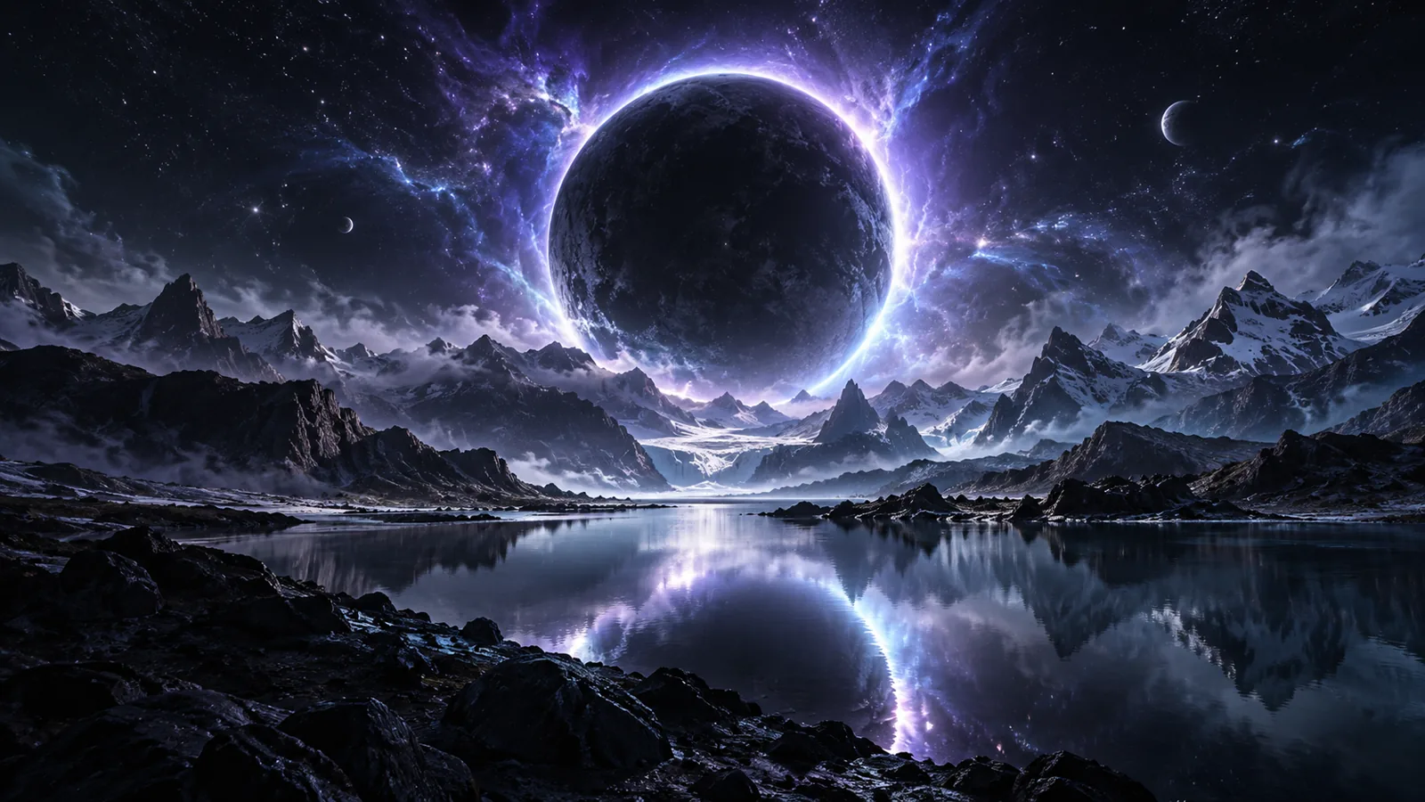 An immense luminous portal opens across an otherworldly landscape